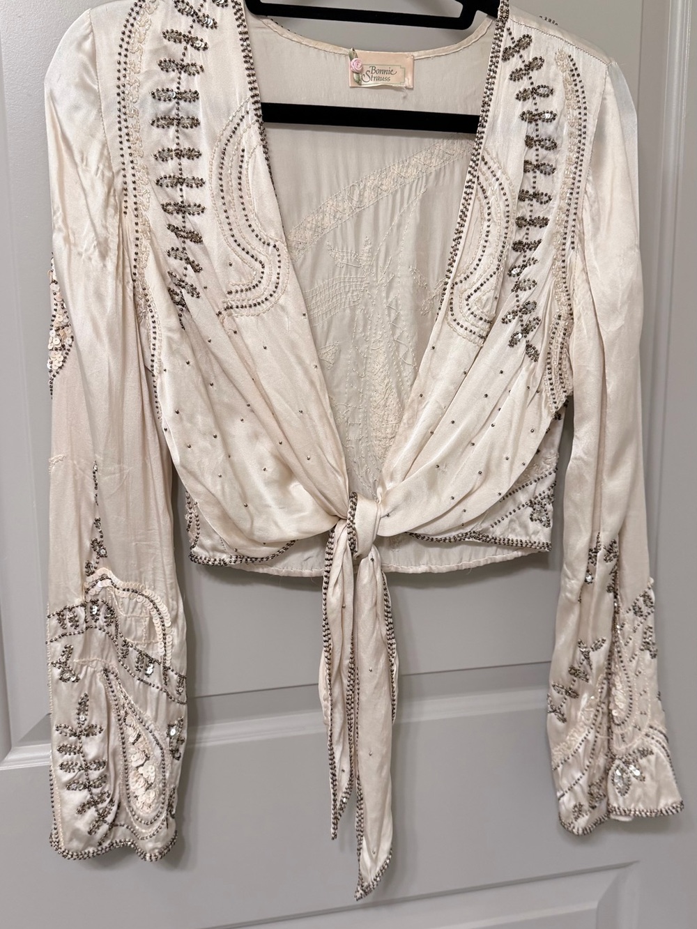 Embellished Cream Tie-Front Blouse by For Love & Lemons